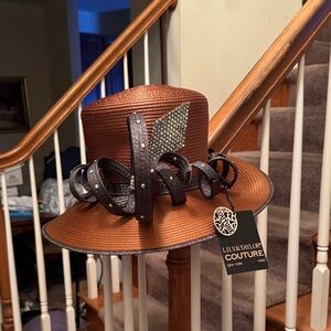 Lilly & Taylor Couture Brown Hat with Black Accents